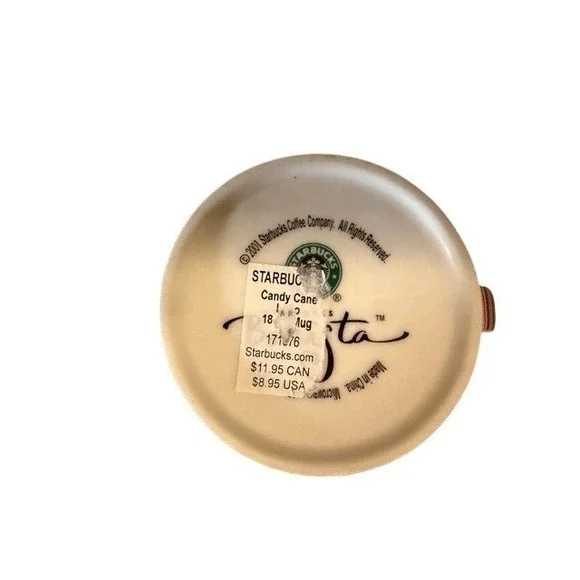 Starbucks Vintage 2001 Candy Cane Handle Mug White Snowflake Christmas Coffee - Picture 5 of 5